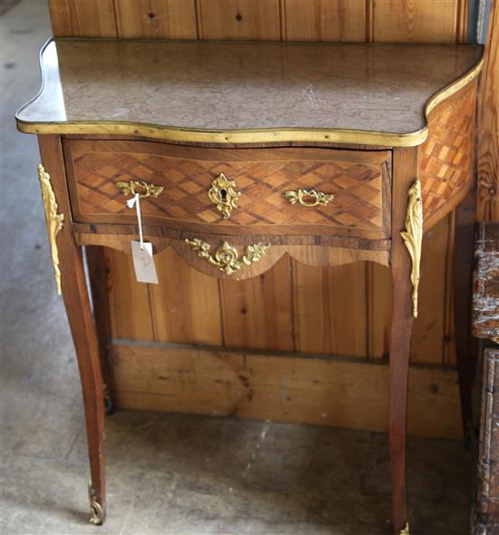 French marble top parquetry console table(-)